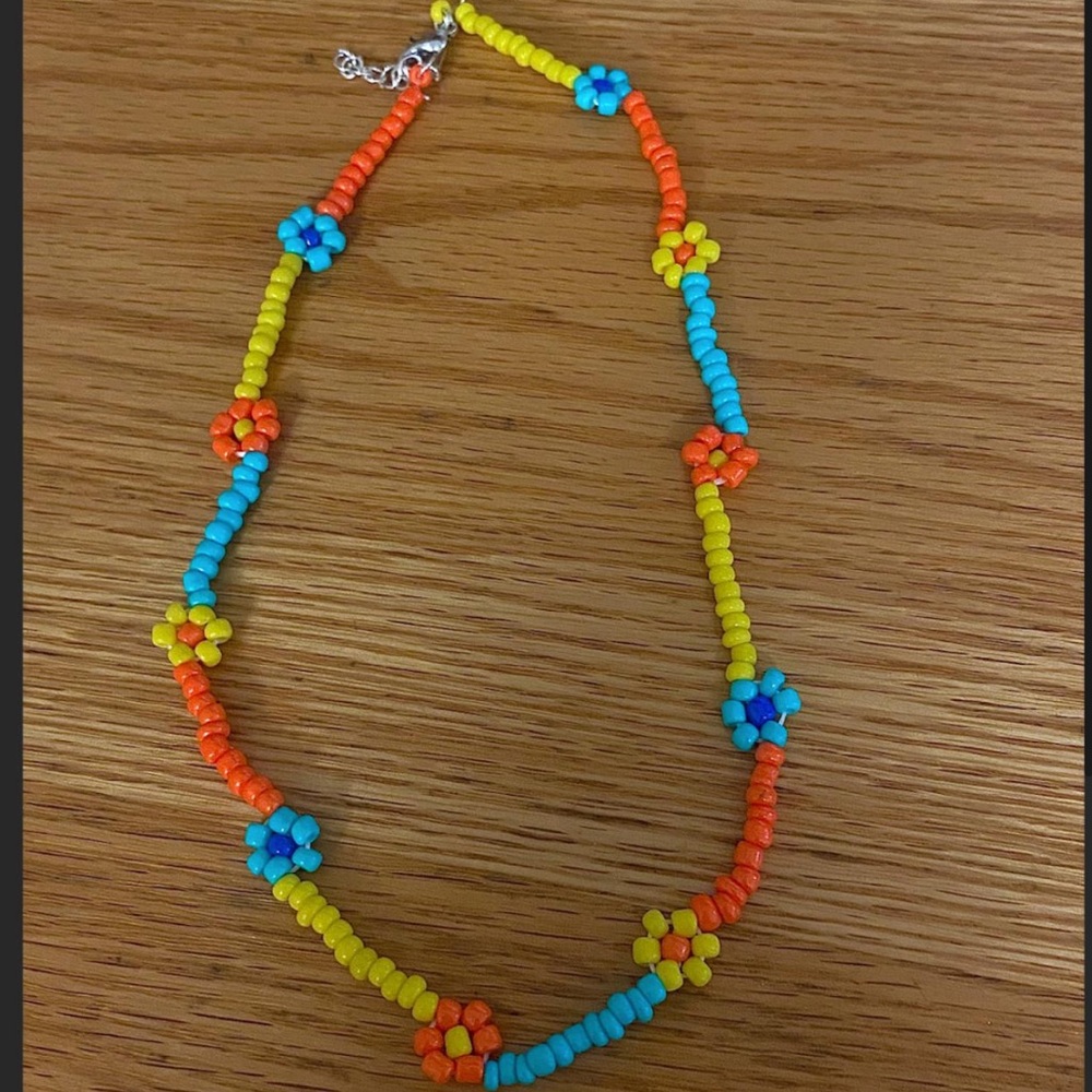 Multi-colored flower beaded chocker